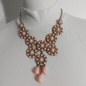 Pink Gold Paved Rhinestones Fashion Statement Bib Necklace